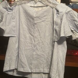 Zara Blue and White Flutter Sleeve Blouse